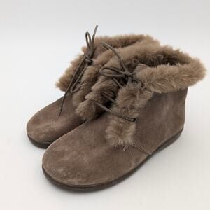 ELEPHANTITO Teddy Bootie with Laces Suede Mink Girls Boots,Little kid size EU26